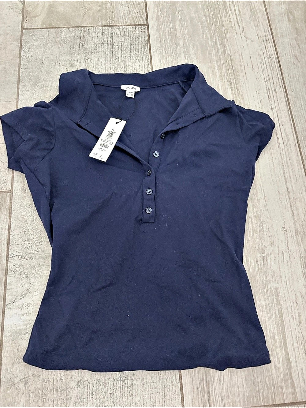 Searched): Garage Sleek Short Sleeve Polo Top - Mariana Blue Navy Size M NWT